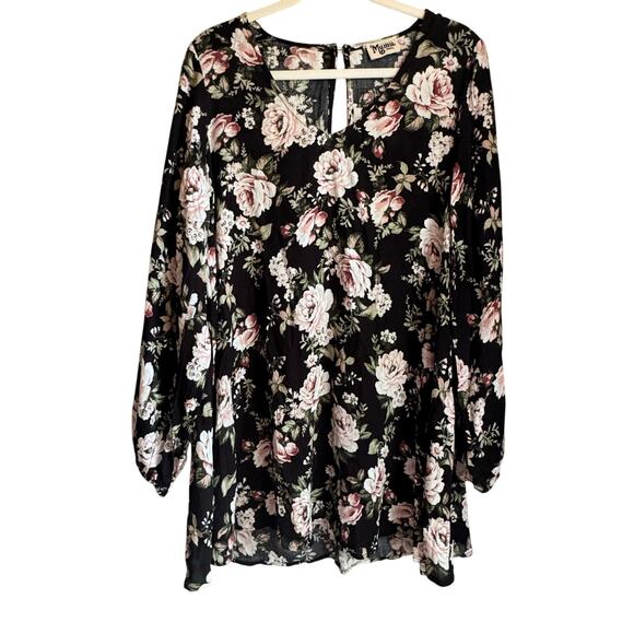 Show Me Your Mumu Donnie Dress Black Floral Long Sleeve Mini Swing Dress S - Picture 2 of 7